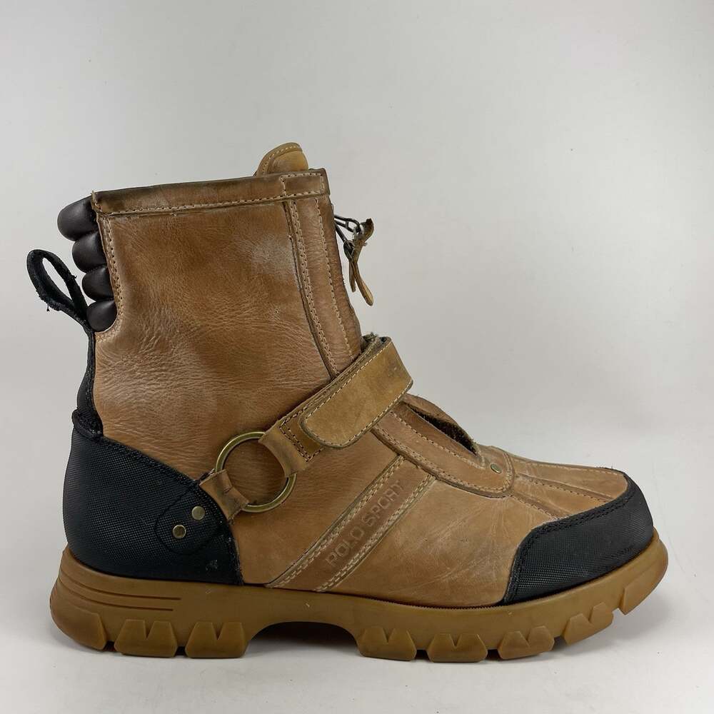 Polo Sport Ralph Lauren Conquest Hi Boots Mens Size 12 D Tan Leather Dual Zip